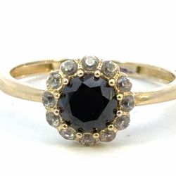 Woman’s Ladies 14k Yellow Gold Black Stone with  CZ Cubic Zirconia Halo Ring  Size 8 GP3119391
