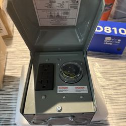 Outdoor Outlet Box with 20 AMP WRTR GFCI Receptacles, Countdown Function & 4/8 Hrs Cycle, 125V/2500W, 1/2hp Rainproof 3R Enclosure, Outdoor Electrical