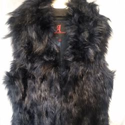 A. Adrienne Landau Black Faux Fur Vest (Size XS).