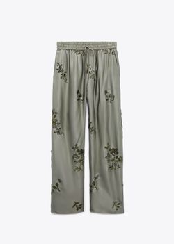 ZARA Satin Embroidered Two Piece Set Sage Green Size Medium
