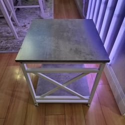Small White End Table With Marble Look