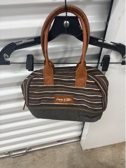Emma & Chloe Striped Zip Satchel Top Handle Lunchag in Brown Gray Women's