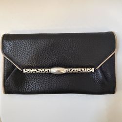 Brighton Black Pebbled Leather Clutch Wallet Snap Closure Organizer