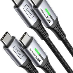INIU USB C to USB C Cable, (6ft, 2-Pack) 100W USB C to C Fast Charging Cable, Braided Type C Charger Cable USB C Cord for iPhone 15 Pro Max Samsung Ga