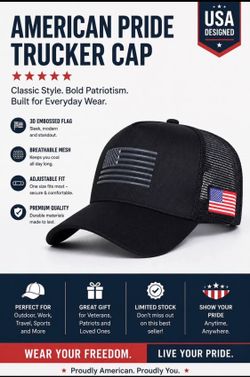 American Flag Trucker Hat – Black – Adjustable – Brand New