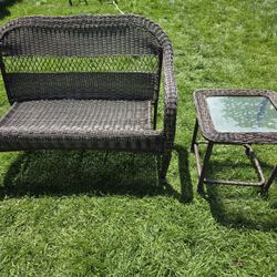 Wicker Loveseat And Table 