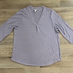 Orvis Blouse Womans Size XL Linen Blend Purple Tunic Top V-neck 3/4 Sleeve  