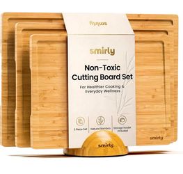 SMIRLY 3-Piece Bamboo Cutting Board Set with Stand – Kitchen Chopping Boards