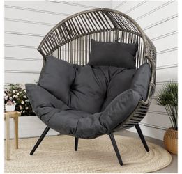 Wicker Egg Chair Outdoor Rattan Patio Chair with Cushion, Oversized Patio Lounge Chairs Egg Basket Chair, Egg Seat for Indoor Living Room Bedroom Outs