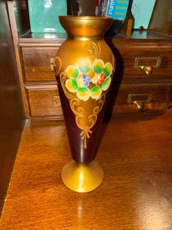 Vintage Gold and Burgundy Floral Vase