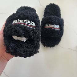 Balenciaga Black Fur Slides Size 10