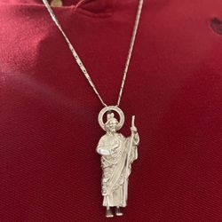 30” Silver Chain & San Judas St Jude Pendant 