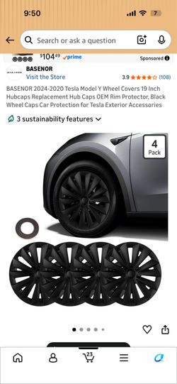 BASENOR 2024-2020 Tesla Model Y Wheel Covers 19 Inch Hubcaps