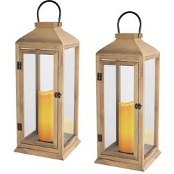 Bdor 2 Pack Lanterns Decorative - 27.5in New Zealand Pine Lanterns Decorative with Flameless Pillar Candles, Decorative Lanterns for Home Decor, Indoo