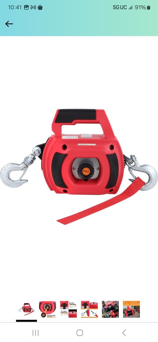 Lonsge Portable Drill Winch, Rotate The Hook 360 Degrees, Red Handheld Drill Winch/Hoist of 750 LB Capacity with 40 Foot Alloy Wire Rope for Lifting &