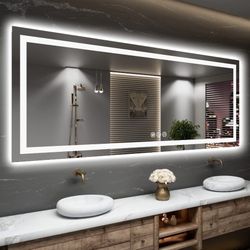 LED MIRROR 80” x 40” Touch Button Bathroom Vanity Mirror Switchable Color LED with Defogger