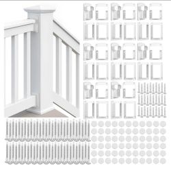 8329: 8 Sets Vinyl Fence Railing Bracket Kit with Screws Straight Porch and Deck Railing Bracket Fits for 2″ x 3.5″ White Top and Bottom for Yorkshire