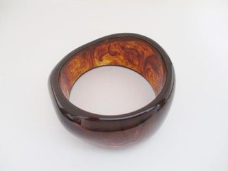 Brown Amber Marbled Wide Bangle Bracelet Tortoiseshell Style Women Jewelry