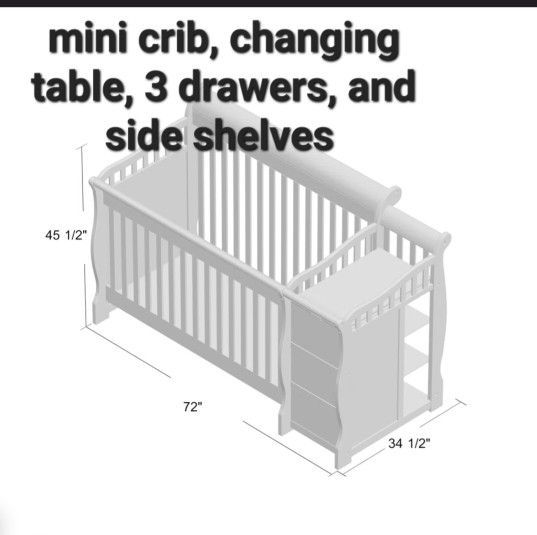 Mini Crib 3 Drawers, Changing Table