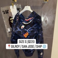$220 | SIZE S | BAPE Shark Full Zip Hoodie – Blue Camo