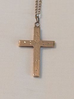 Vintage 50s 14K A. Alland Yellow Gold Dainty Cross Hand Etched W 14K 16.5" Chain USA