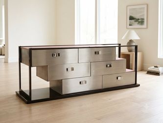 Staggered-block metal drawer credenza/ dresser.