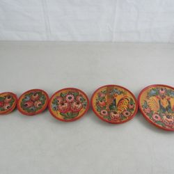 Vtg 1994 Russian Folk Art Gorodets Hand Painted Wood Wall Decor Plates


