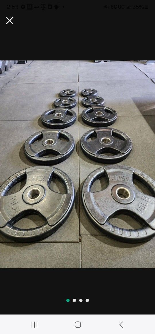 π COMPLETE EASY GRIP OLYMPIC WEIGHT SET PAIRS OF 45s, 35s, 25s, 10s, 5s ( BRAND NEW IN THE BOX )