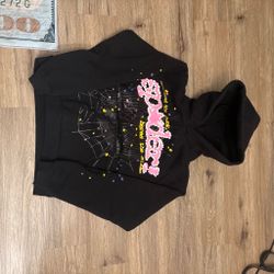 Sp5der Black Hoodie Pink Graphic