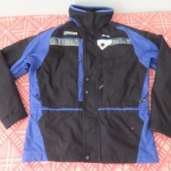 Spyder Thinsulate Ski Snowboard Blue Jacket Men's L w/ Hood Web