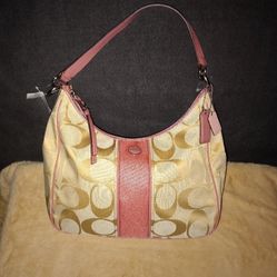 NWT COACH Signature Convertible Hobo - Light Khaki/Coral