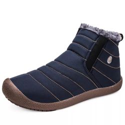 Men Ankle Snow Boots Slip On Winter Fur Lined Outdoor Anti-Slip Shoes 