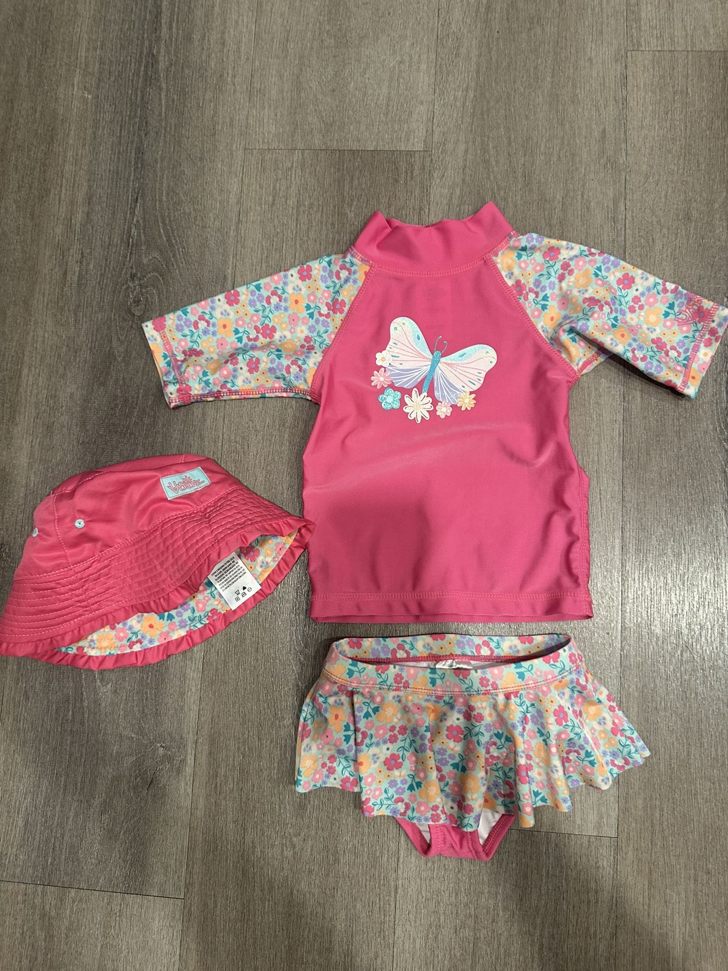 Pink Butterfly Kids Swim Set two pieces includes hat