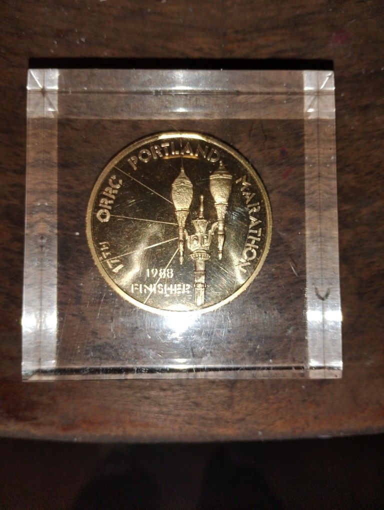 Hard To Find 1988 Portland Marathon Completion Metal Paperweight