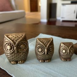 Small MCM Heavy Brass 3 Owls Pair
