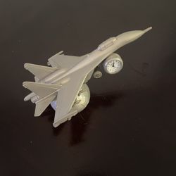 Vintage Fighter Jet  On A Half Globe. With Working Clock. So Cool
