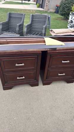Pair of Dark Cherry Wood Nightstands