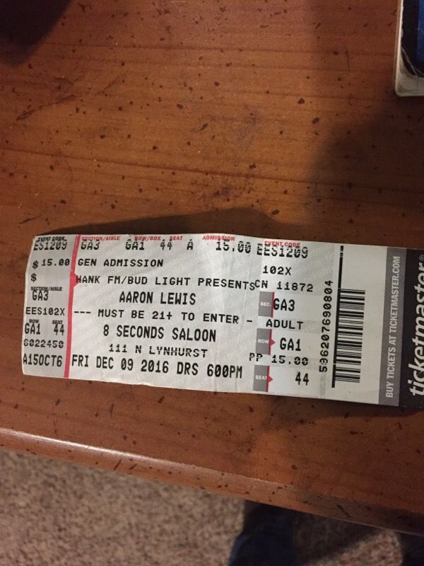 Aaron Lewis concert ticket 8 seconds