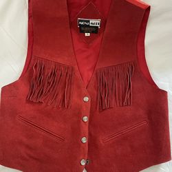Suede Vest Fringed Red Sz small
