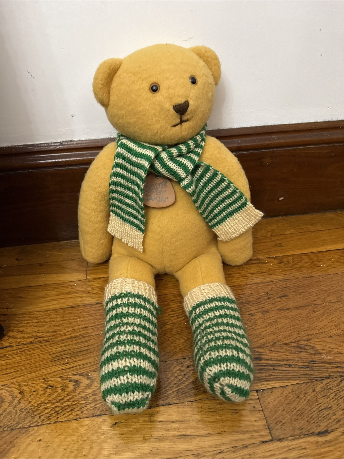 Vintage 1982 Elegante Dakin Plush Bear Green Scarf And Socks Winter