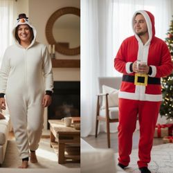 Extra Large Frosty the snowman Santa clause couples pajama onesie zipper warm overall jumpsuit sleepwear Xmas 