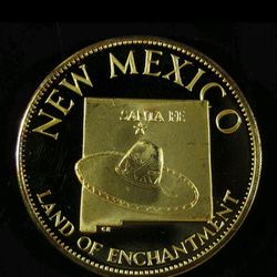 New Mexico 47th State Gold Plated Sterling Silver Medal