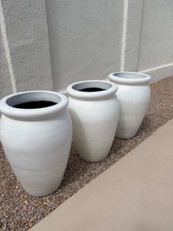 3 Tall White Clay Planters