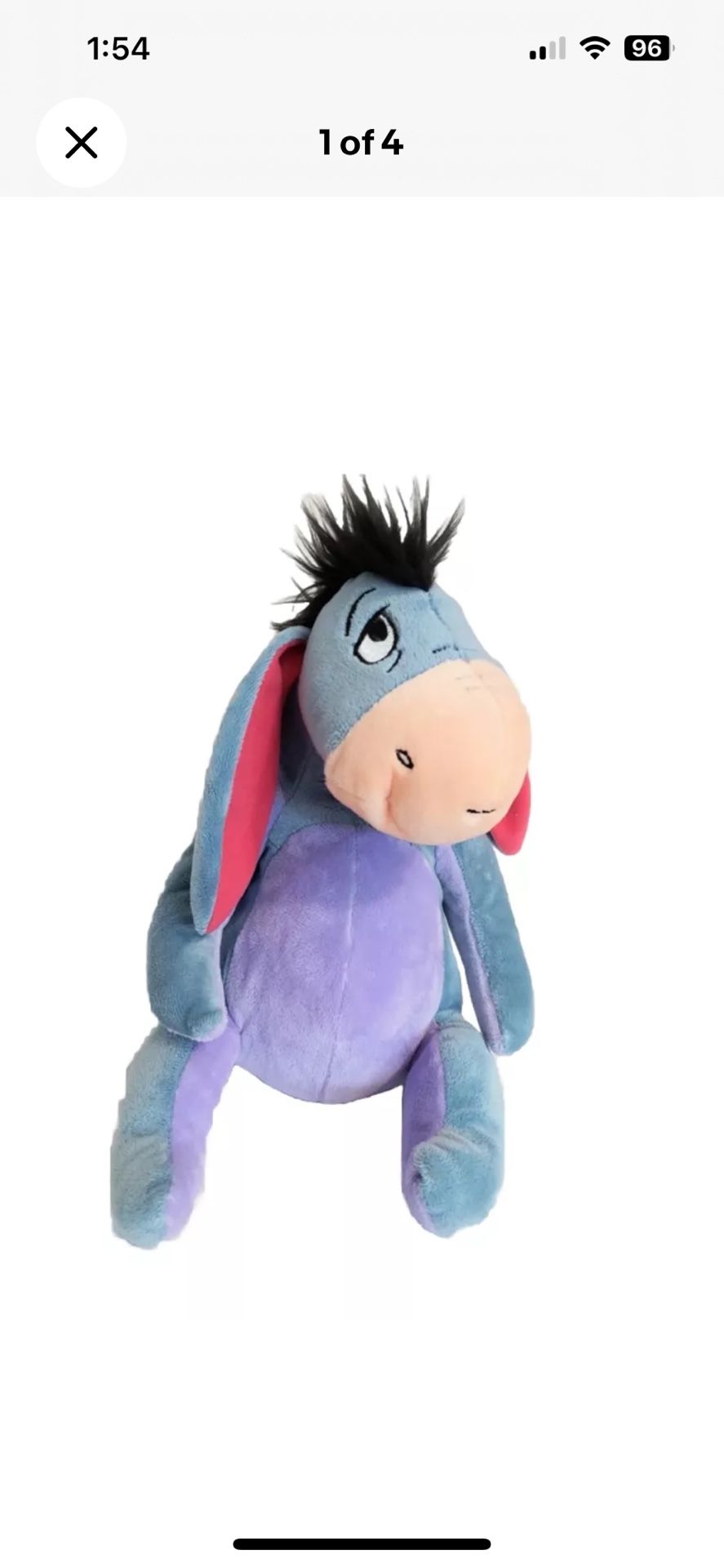 Eeyore Disney Toy Stuffed Animal, new with tags, 14” length, purple/pink