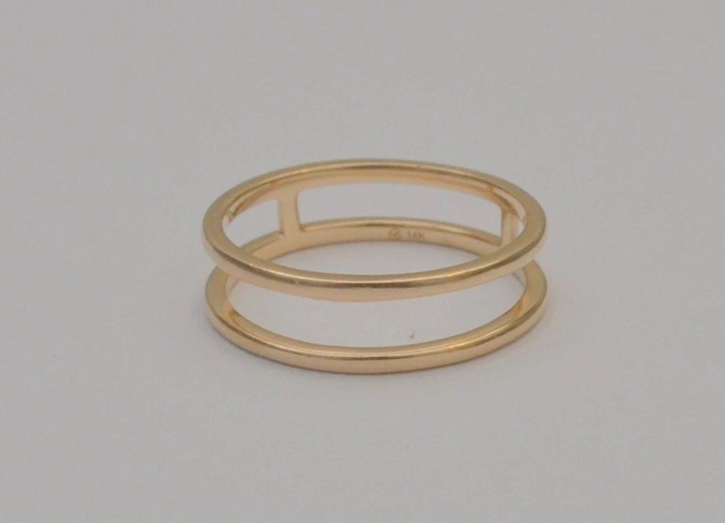 14K Yellow Gold Double Band Ring Size 6.25 Open Bar Minimalist Fine Jewelry