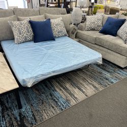 NEW OFFER!✨✨2pcs Gray/Blue Queen Sofa Sleeper and Loveseat w/Accents Pillows ✨✨Easy Pay Options✨Delivery Express✨