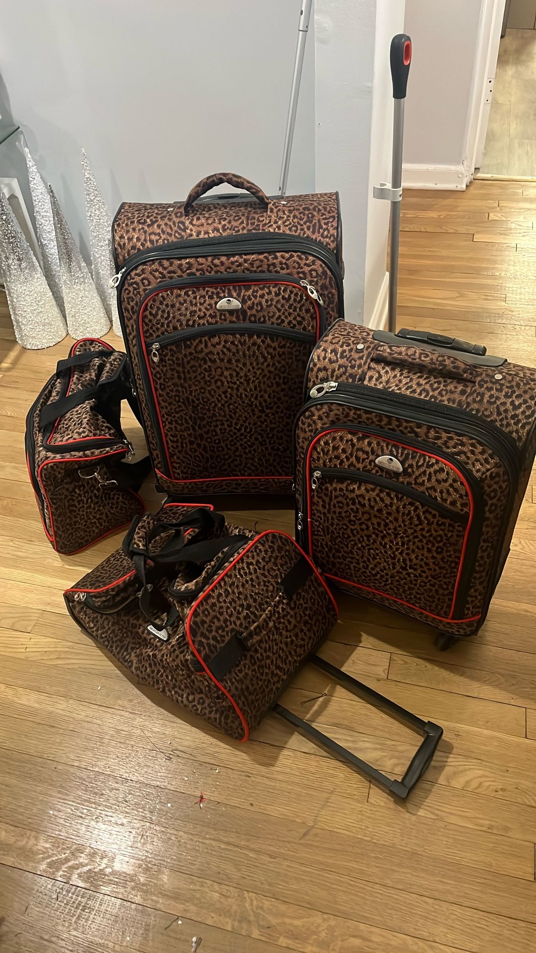 Leopard Print With Red Trimming Suit Case Set 