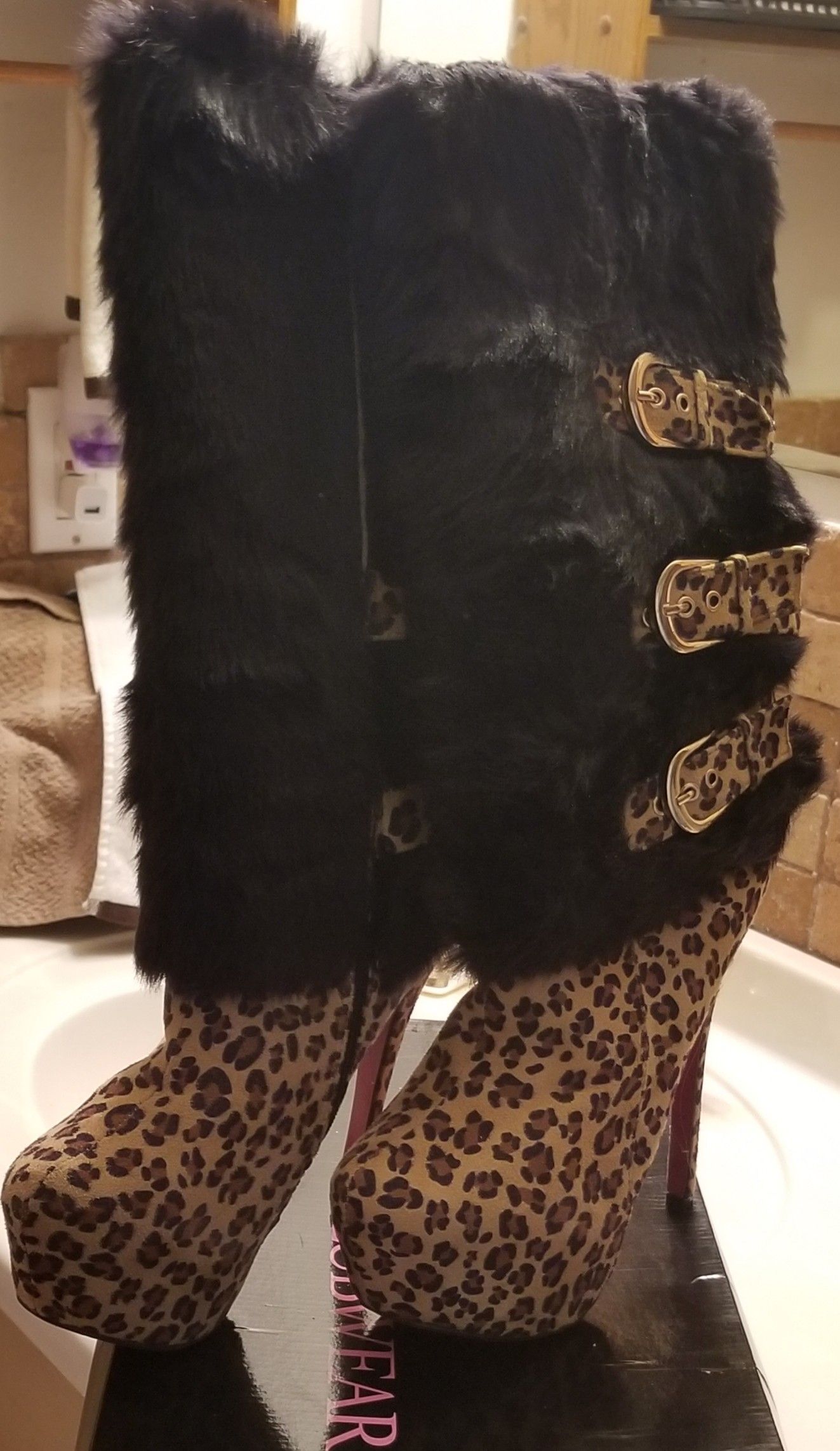 AMI Leopard Fur Women Stiletto Boots