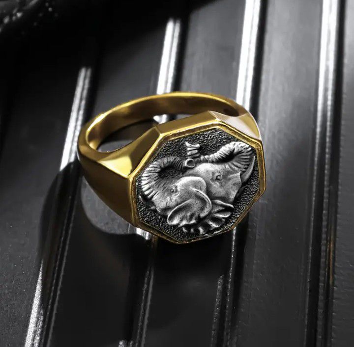 Men's  Gold Tone Elephant Ring