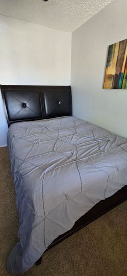 Queen Bed Frame with Tufted Faux Leather Headboard